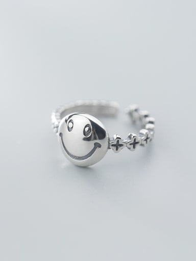 925 Sterling Silver With Antique Silver Plated Cute Smiley Free Size Rings