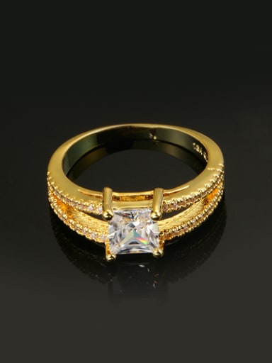 Exquisite Gold Plated Square Shaped AAA Zircon Ring