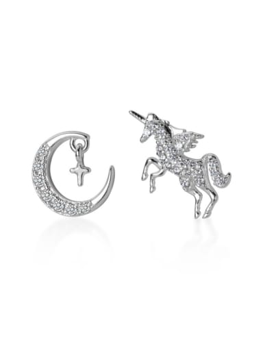 925 Sterling Silver  Cubic Zirconia  Cute StFashion asymmetrical unicorn  moon Earrings