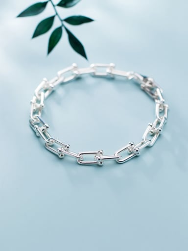 925 Sterling Silver With Platinum Plated Simplistic Chain Bracelets