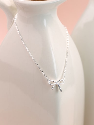 Simple Tiny Bow Pendant 925 Silver Necklace