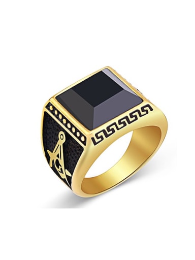 Retro Freemason Logo Black Carnelian Statement Ring