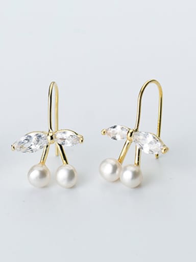 Fresh Leaf Shaped Gold Plated Artificial Pearl Drop Earrings