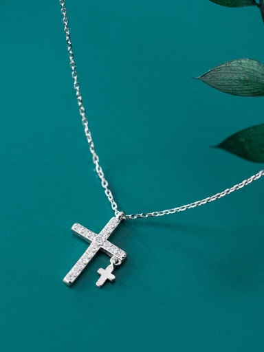 925 Sterling Silver With Platinum Plated Simplistic Cross Necklaces