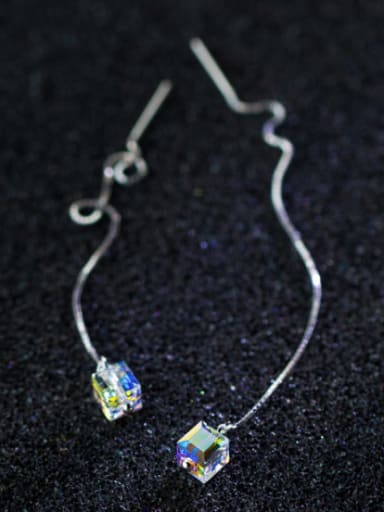 Temperament Multi-color Square Shaped Zircon Silver Line Earrings