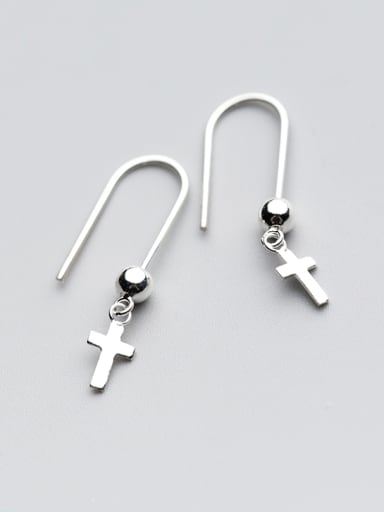 Elegant Cross Shaped S925 Silver Drop Earrings