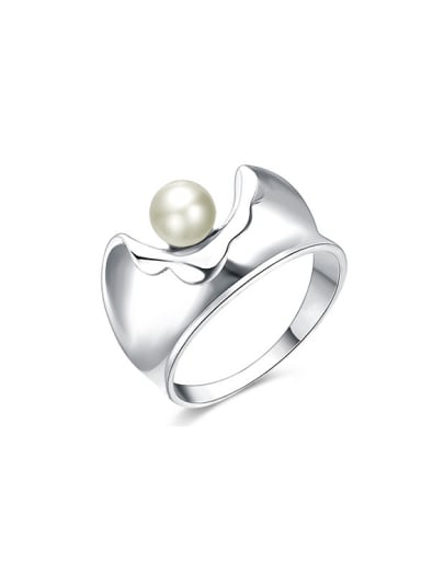 Elegant Platinum Plated Artificial Pearl Women Ring