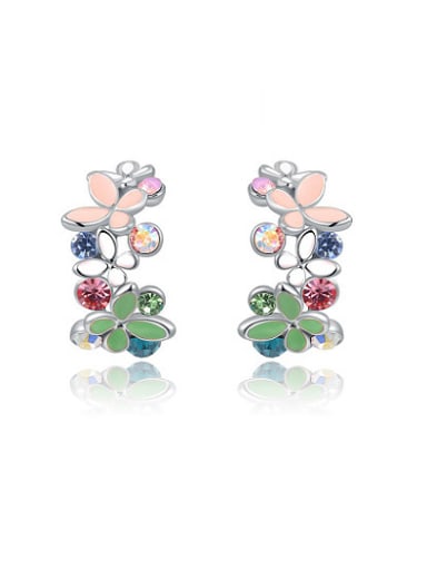 Multi-color Austria Crystal Flower Shaped Clip On Earrings