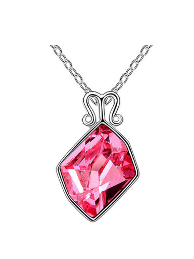 Simple Pink Irregular austrian Crystal Pendant Alloy Necklace