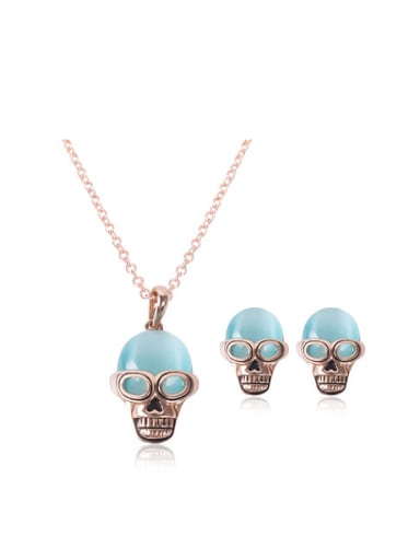 custom Alloy Rose Gold Plated Trendy style Opal Skull Two Pieces Jewelry Set