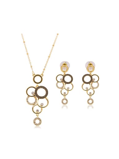 Alloy Imitation-gold Plated Fashion Hollow Circles Two Pieces Jewelry Set