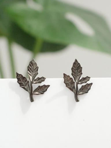 Black Leaf Silver Stud Earrings