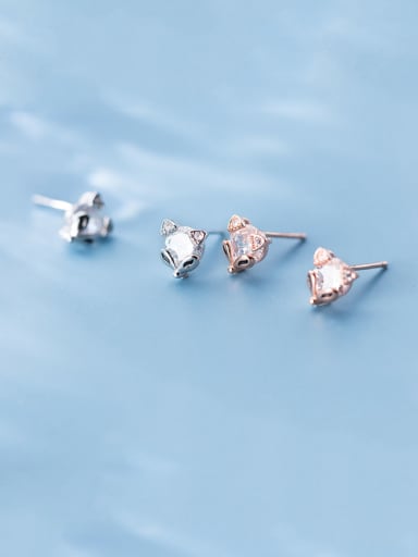 925 Sterling Silver With Rose Gold Plated Personality Animal Fox Stud Earrings