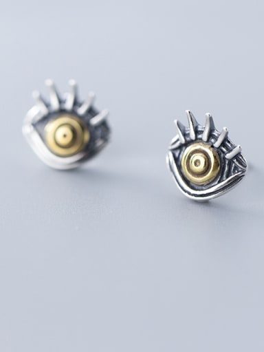 Thai Silver With Gun Plated Vintage Evil Eye Stud Earrings