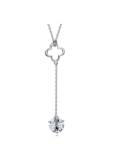 Simple Little Hollow Flower Cubic austrian Crystal 925 Silver Necklace