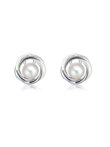 Personality Round Shaped Artificial Pearl Enamel Stud Earrings