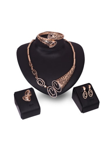 2018 2018 Alloy Imitation-gold Plated Vintage style Rhinestones Hollow Four Pieces Jewelry Set