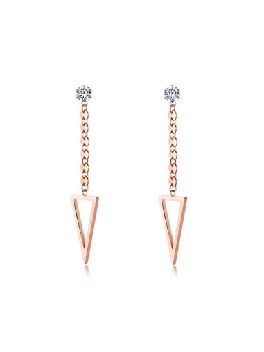 Simple Hollow Triangle Zircon Rose Gold Plated Drop Earrings