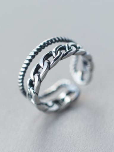 S925 Silver Retro Double LayerTwist Opening Stacking Ring