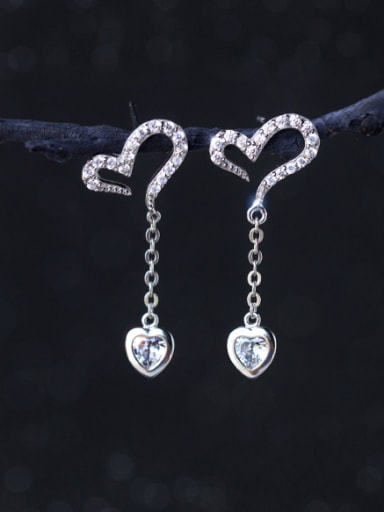 S925 silver sweet heart-shaped zircon drop earring