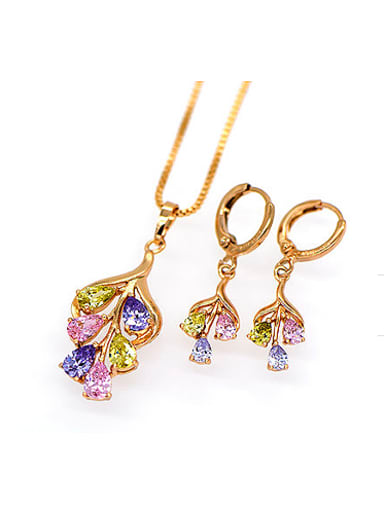 2018 18K Fashion Multicolor Zircon Two Pieces Jewelry Set