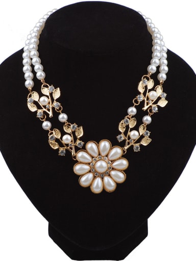 Fashion Resin Flower Double Artificial Pearls Alloy Necklace