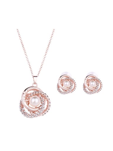 2018 Alloy Rose Gold Plated Fashion Artificial Pearl and Rhinestones Two Pieces Jewelry Set