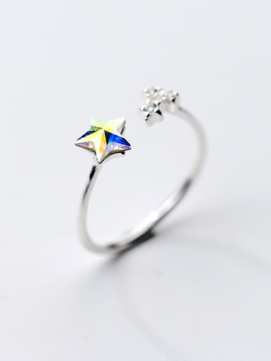 Fresh Open Design Multi-color Design Star S925 Silver Ring
