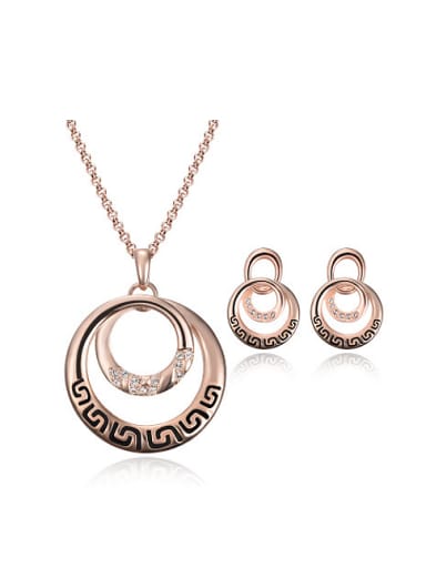 Alloy Rose Gold Plated Fashion Rhinestones Round-shaped Two Pieces Jewelry Set