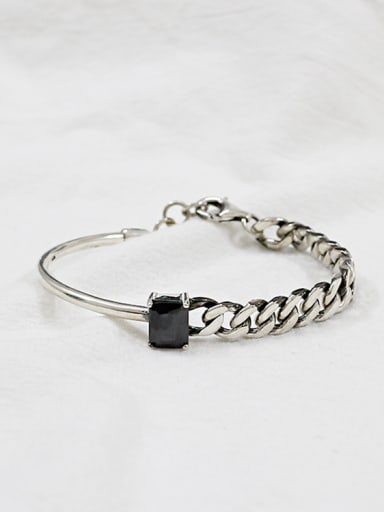 Sterling silver personality retro black-Carnelian chain  bracelet