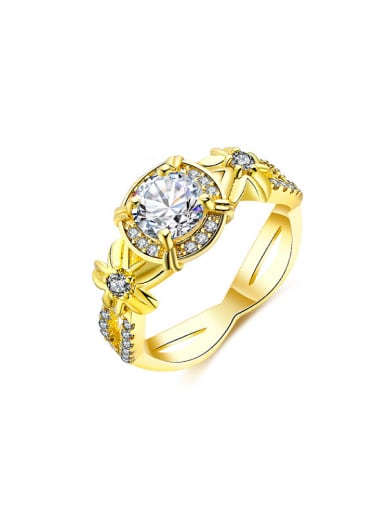 Delicate Gold Plated Flower Design Zircon Women Ring