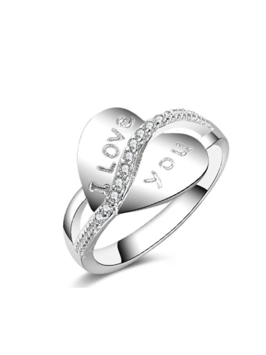Heart-shape Zircons Silver Plated Copper Ring