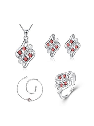 custom Fashion Zirconias Silver Plated Four Pieces Jewelry Set