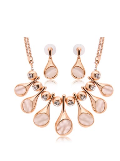 Alloy Imitation-gold Plated Fashion Oval shaped Artificial Stones Four Pieces Jewelry Set