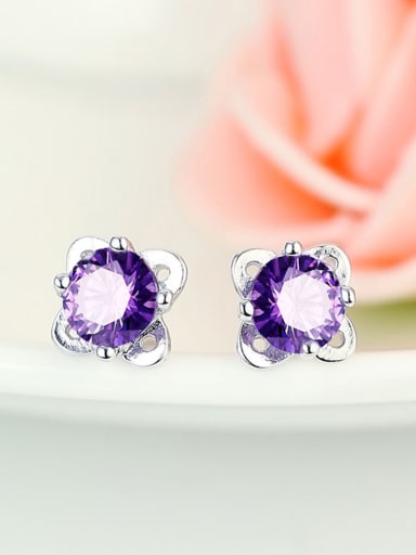 Temperament Purple Zircon Stud Earrings