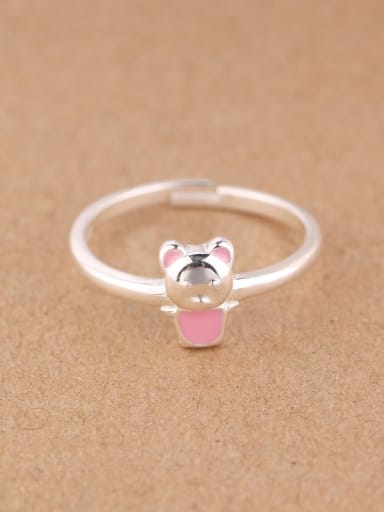 Tiny Cartoon Bear Silver Midi Ring