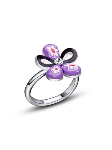 Purple Flower Shaped Polymer Clay Ring