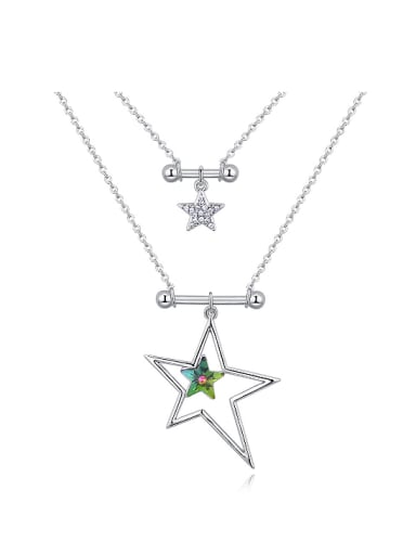 custom Double Layer Hollow Star Pendant austrian Crystals Alloy Necklace
