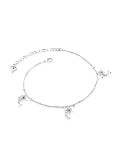 Simple Zircon-studded Tiny Dolphins Anklet