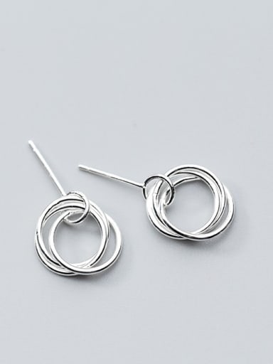 925 Sterling Silver With Platinum Plated Trendy Round Stud Earrings