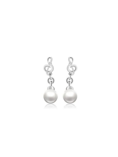Copper Alloy White Gold Plated Fashion Musical Note Pearl stud Earring