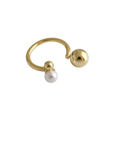 925 Sterling Silver With  Artificial Pearl Simplistic Round Free Size Rings
