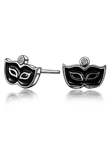 Personalized Black Tiny Mask 925 Sterling Silver Stud Earrings