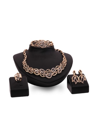 Alloy Imitation-gold Plated Vintage style Rhinestones Leaves shaped Four Pieces Jewelry Set