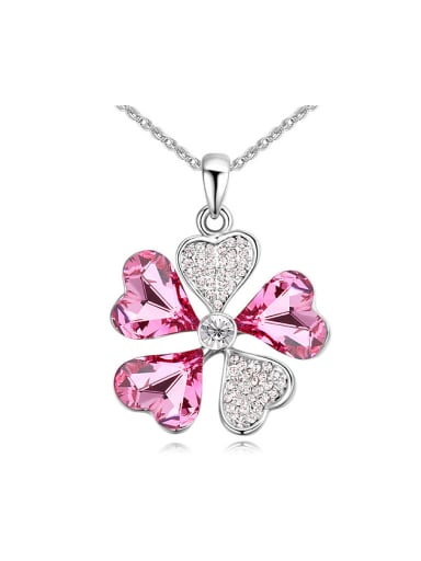 Shiny Heart austrian Crystals Flower Pendant Alloy Necklace