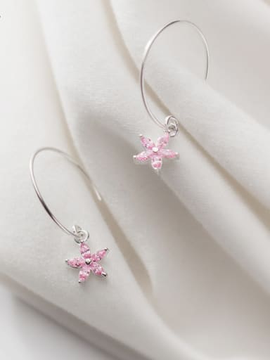 925 Sterling Silver With Silver Plated Personality Pink Five petals Hook Earrings