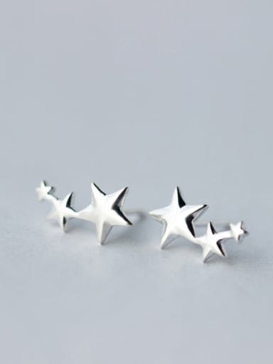S925 Silver Smooth Star Stud cuff earring