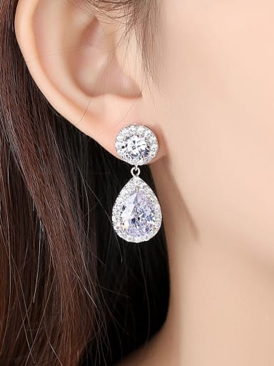 Copper With Platinum Plated Luxury Water Drop Drop Earrings