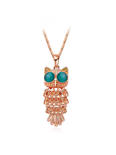 Lovely Rose Gold Plated Owl Opal Stone Necklace