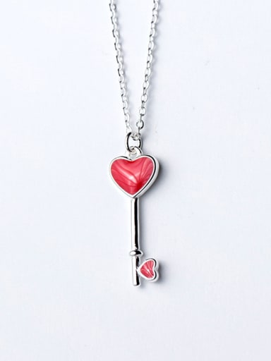 Temperament Red Heart Shaped Glue S925 Silver Necklace